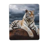 Magnificent Tiger Resting On A Rock with Cloudy Sky Tappetino per Mouse Lavabile Mousepad Durevoli Tappetino Scrivania per Computer Ufficio Pc 25X30Cm