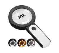 Magnifying Glass with Light, 30x Handheld Large Magnifying Glass 18led Cold And Warm Light with 3 Modes, Illuminated Lighted Magnifier for Seniors Rea