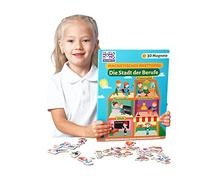MAGNIKON Gioco magnetico La città delle professioni, 30 calamite, giocattolo per bambini con ampio campo di gioco per l'occupazione in auto, gioco per viaggiare con puzzle magnetici, libro magnetico a