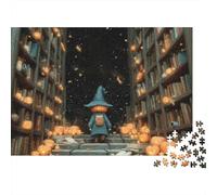 Mago Halloween libro Puzzle 1000 pezzi per adulti Piccolo mago in vicolo spettrale illuminato da zucche Premium robusto vibrante stimolante antistress regalo 70x50cm/1000pz
