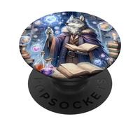 Mago Lupo Casting Incantesimi Con Bacchetta Luminosa. Libri Pozioni PopSockets PopGrip Intercambiabile