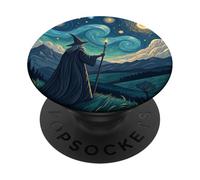 Mago sotto cielo stellato con bastone incandescente arte PopSockets PopGrip Adesivo