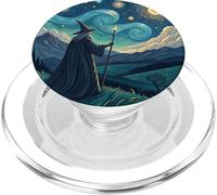 Mago sotto cielo stellato con bastone incandescente arte PopSockets PopGrip per MagSafe