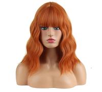 MAGQOO Parrucca arancione scuro da donna e ragazza, parrucca rossa in rame rosso zenzero, parrucca corta riccia ondulata ramata pelucas con frangia, sintetica resistente al calore, per cosplay e feste
