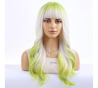 MAGQOO Parrucca verde per donne e ragazze Matcha verde biondo Ombre parrucca lunga ondulata verde sfumata bionda parrucca con frangia, sintetica resistente al calore, costume per Halloween e cosplay