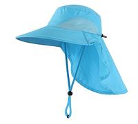 Magracy Cappello da sole da uomo e da donna, con aletta per il collo, a tesa larga, in rete, protezione UV, Azzurro, L