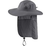 Magracy Cappello da sole da uomo UPF 50+ con protezione per il collo, a tesa larga, in rete, cappello da safari da pesca, Grigio scuro, Taglia unica