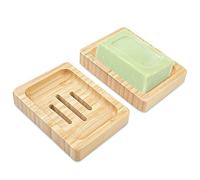 Magrimaxio 2 Pezzi Porta Saponetta Quadrato, Portasapone in Legno Naturale di Bambù, Porta Sapone con Scarico Facile da Pulire Asciutto, Portasapones Antiscivolo per Sapone Spugne Bagno Doccia Cucina