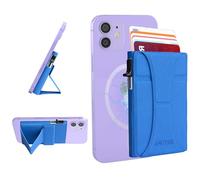 MagSafe - Porta carte di credito in pelle vegana con supporto regolabile e blocco RFID, Magsafe Wallet Apple, portafoglio magnetico compatibile con iPhone 12 13 14 15 16. Capacità per 7 carte, Blu