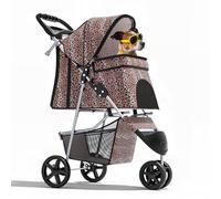 Magshion Passeggino pieghevole a 3 ruote per cani e gatti, leggero, con cestino portaoggetti e portabicchieri, capacità 15,9 kg, stampa leopardata