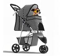 Magshion Passeggino pieghevole a 3 ruote per cani e gatti, leggero, con cestino portaoggetti e portabicchieri, capacità 15,9 kg, a pois neri