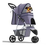 Magshion Passeggino pieghevole a 3 ruote per cani e gatti, leggero, con cestino portaoggetti e portabicchieri, capacità 15,9 kg, motivo scozzese