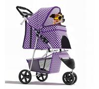 Magshion Passeggino pieghevole a 3 ruote per cani e gatti, leggero da viaggio, con cestino portaoggetti e portabicchieri, capacità 15,9 kg, a pois viola