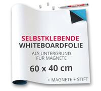 Magstick®, pellicola autoadesiva per lavagna magnetica, base flessibile per magneti, pellicola ferromagnetica, bianco, scrivibile, lavabile 60 x 40 cm + Magnete + Stift bianco