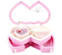 MAGT Carillon Ballerina Portagioie, Doppio Cuore Ballerina Custodia portagioie Musicale per Bambine(Rosa)