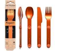 MAGWARE Magnetic Camping Utensils - Light Aluminum Travel Silverware with a Case for Camping, Picnic, Office & Your Cool Kid's Lunchbox | Pocket-Sized Cutlery | Set of Knife, Fork & Spoon (Orange)