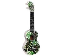 MAHALO - Ukulele soprano Monstera con custodia e supporto a parete.