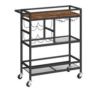 MAHANCRIS Carrello da Bar a 3 Ripiani con Ruote e Maniglia, Carrello da Servizio con Portabottiglie e Supporti per Bicchieri, per Cucina e Ristorante, Marrone Vintage ARCHR6101