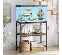 MAHANCRIS Supporto per Acquario da 20 L a 2 Livelli, con Portaoggetti, Struttura in Metallo, Capacità Massima 204 kg, 61 x 30 x 62 cm, Adatto per Soggiorno e Ufficio, Marrone Vintage e Nero AFTHR2001
