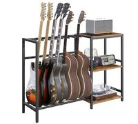 MAHANCRIS Supporto per chitarra, Supporto per 5-6 strumenti a corda, Adatto per chitarra acustica, basso, Scaffale per chitarra con ripiani per giradischi, con pastiglie in gomma antiscivolo, marrone