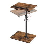 MAHANCRIS Tavolino da Divano Girevole a 360° e Regolabile in Altezza, Tavolino a Forma di C, con Vassoio, Slot per Telefono/Tablet, per Piccolo Spazio, Salotto, Camera, Balcone, Marrone AETRB4501