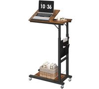 MAHANCRIS Tavolino da Letto Mobile con Altezza e Inclinazione Regolabili, Supporto PC con Ruote e Tasche Laterali, Tavolino da Divano per Colazione e Lettura, Marrone Vintage e Nero AMTHR6001