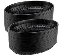 MAHIONG Confezione da 60 cestini ovali per alimenti in plastica, per fast food, colore nero, per patatine, hot dog, hamburger, panini, barbecue, picnic, feste, 23 x 14,5 x 4 cm