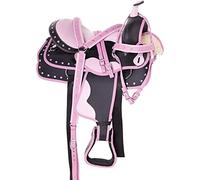 Mahira Enterprises - Set con sellino sintetico da corsa western per bambini, con testiera e collare abbinato (rosa, 38,1 cm)