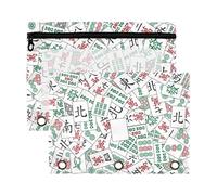 Mahjong - Sacchetti cinesi con cerniera con finestra trasparente, grandi borse per matite con cerniera rinforzata, 3 anelli, per riporre forniture scolastiche e ufficio, multicolore, 2 pezzi