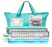 Mahjong Tile Set Completo Bonus: Mahjong Mnemonics e Frasi Segrete Tabella | Mahjong Tile Set completo con 166 piastrelle bianche, 4 rack all-in-one / pusher, indicatore del vento e manuale