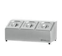 Mahlzeit Contenitore per ingredienti in acciaio inox, 3 contenitori per catering da 1/6 GN con piedini in gomma, 51 x 24,5 x 21,5 cm, contenitore per ingredienti da cocktail per gastronomia, cucina
