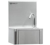 Mahlzeit Lavamani in acciaio inox con comando a ginocchio e distributore di sapone | Lavandino per il lavaggio igienico delle mani | Lavabo industriale, lavabo a parete per gastronomia, cucina e altro