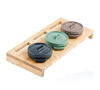 Mahlzeit Mini Cocotte Set con supporto in legno | 3 x 250 ml | Set di 3 pentole in ghisa | Smaltate | Pentola da cucina, piccoli bracieri in ghisa