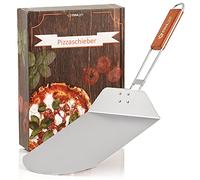Mahlzeit Paletta per pizza in acciaio inox con manico in bambù | 25,5 x 30,5 cm | Paletta per pizza per forno a legna | Accessorio per grill, pala, paletta per pizza, manico pieghevole