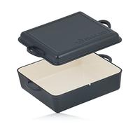 Mahlzeit Rostiera in ghisa smaltata | 10,8 litri | Superficie ruvida | Blue Berry | Rostiera 2in1 con padella | Rostiera con coperchio adatta al forno, rostiera smaltata adatta all'induzione