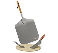 Mahlzeit Set di 4 pezzi per pizza | Pietra per pizza con paletta, tagliapizza e spatola | Pietra per pizza per forno e grill | Set di accessori per pizza, pietra per pizza, pietra da forno