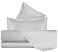 Mahome Completo Letto Matrimoniale in Raso 100% Puro Cotone Pregiato 60/60 Fili 300TC - Set Lenzuola Satin Lussuose e Setose Tinta Unita Artigianali Made in Italy (Ghiaccio)