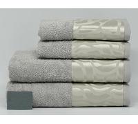 Mahome Set Asciugamani 4 Pezzi 450 Gr/m² 100% Cotone Italiano Artigianale con Balza in Jacquard | Set 2 Viso + 2 Ospite Morbidi Soffici Made in Italy (Dubai Grigio)