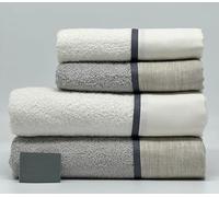Mahome Set Asciugamani 4 Pezzi 450 Gr/m² 100% Cotone Italiano Artigianale con Balza in Lino | Set 2 Viso + 2 Ospite Morbidi Soffici Made in Italy (Grigio Balza Lino)