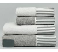 Mahome Set Asciugamani 4 Pezzi 450 Gr/m² 100% Cotone Italiano Artigianale con Balza in Percalle | Set 2 Viso + 2 Ospite Morbidi Soffici Made in Italy (Rigato Grigio)