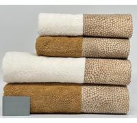 Mahome Set Asciugamani 4 Pezzi 450 Gr/m² 100% Cotone Italiano Artigianale con Balza in Percalle | Set 2 Viso + 2 Ospite Morbidi Soffici Made in Italy (Borbonese Caramello)