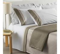 Mahome Set Completo Lenzuola Matrimoniale in 100% Puro Cotone Italiano 120 Fili 300TC Doppia Balza in RASO SATIN - Completo Letto Pregiato Tinta Unita con Doppia Balza in Raso Made in Italy (Sabbia)