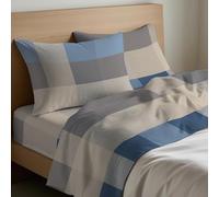 Mahome Set Completo Letto in Pregiata Flanella 100% Cotone con Trattamento Antipalline - Completo Lenzuola Caldo Cotone Morbide Artigianali Alta Qualità Made in Italy (Tartan Azzurro, Francese)