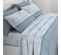 Mahome Set Completo Letto in Pregiata Flanella 100% Cotone con Trattamento Antipalline - Completo Lenzuola Caldo Cotone Morbide Artigianali Alta Qualità Made in Italy (Minimal Azzurro, Francese)