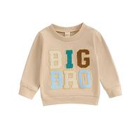 MAHUAOYIXI Felpa autunnale per bambini e ragazzi, con scritta in lingua inglese "Lil/Big Bro" con stampa pagliaccetto a maniche lunghe con lettere ricamate felpa Lil/Big Bro Fratelli Matching Outfit,