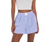 MAHUAOYIXI Pantaloncini Estivo Donna Pantaloncini da Donna Pantaloncini a Righe Elegante Ragazza Pantaloncini a Vita Bassa Pantaloncini Estivi Casual con Vita Elastica a Gamba Larga (Blue, L)