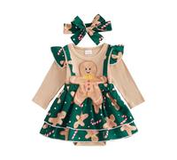 MAHUAOYIXI Vestito di Natale per Neonati Santa/Gingerbread Costume Autunnale per Bambini e Bambine Vestiti Natalizi (Verde, 9-12 Months)