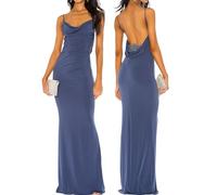 MAHUAOYIXI Vestito Lungo Donna Aderente Scollo a V Ragazza Abito Estivo Senza Maniche Trasparente Senza Spalline Bodycon Elegante Abito da Cocktail Sera Casual Cerimonia (Blu, L)