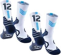 MAHZA Confezione da 2 calzini da basket d'élite Calzini con il numero della squadra Calzini atletici unisex in cotone a compressione Regalo per i tifosi (12,F)