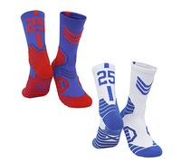 MAHZA Confezione da 2 calzini da basket d'élite Calzini con il numero della squadra Calzini atletici unisex in cotone a compressione Regalo per i tifosi (25,F)
